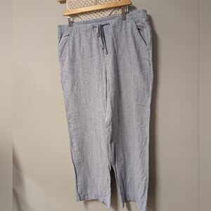 Joe Fresh Cotton Linen Straight Wide Leg Pant Drawstring Elastic Large Natural